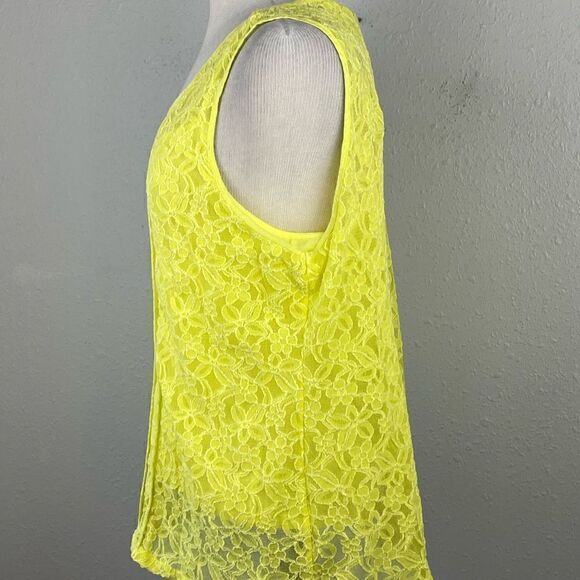 Pre-Owed Alfani Womens Yellow Floral Lace Two Piece Tank Top Blouse Set Size XL - Picture 3 of 6